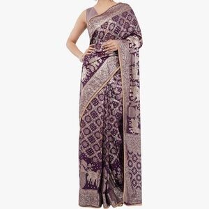 Banarsi zari jaal saree purpal with unstitched attach blouse piece
